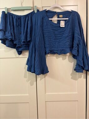 NWT Free People Free-est Deep Blue Sea Crop Top & Skort Set, S
